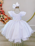 Vestido Infantil Branco Busto Nervura C/ Strass Festas