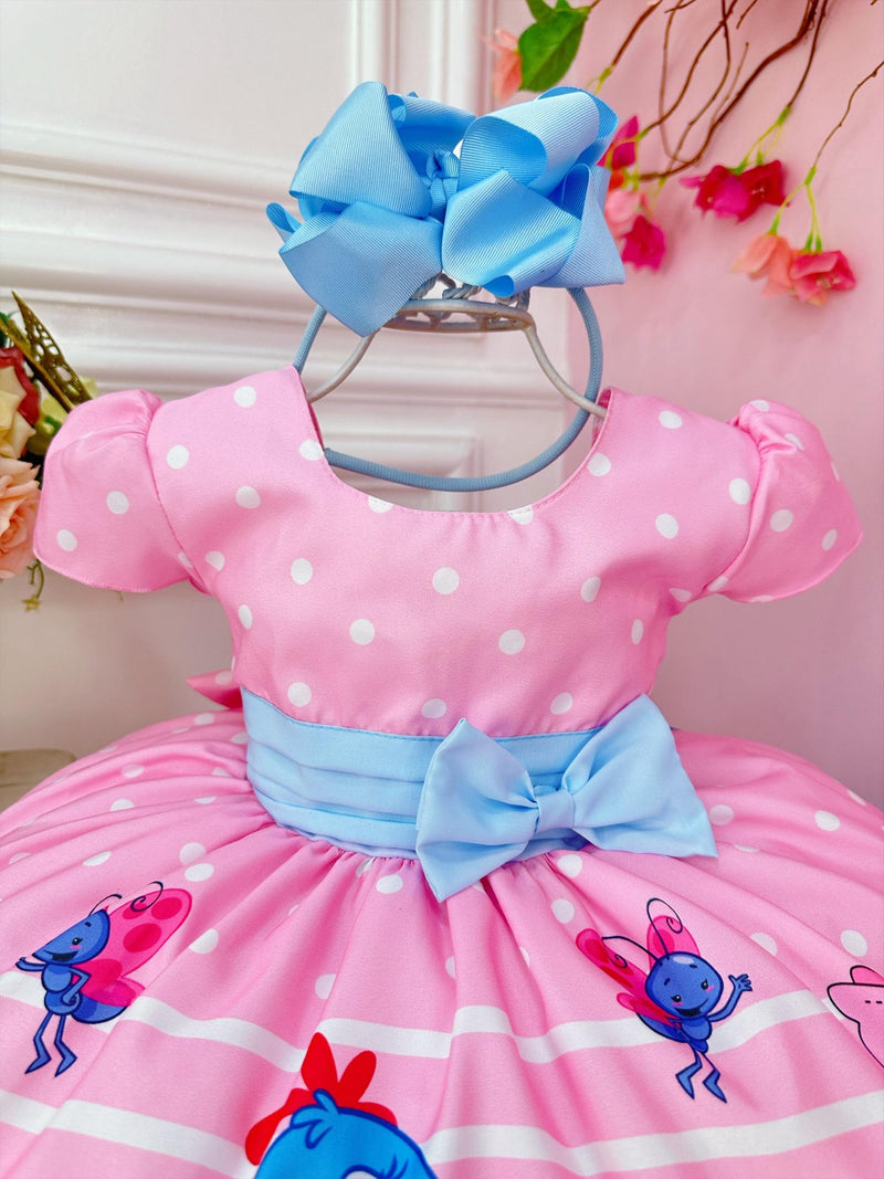 Vestido Infantil Galinha Pintadinha e Amigos Rosa Festas