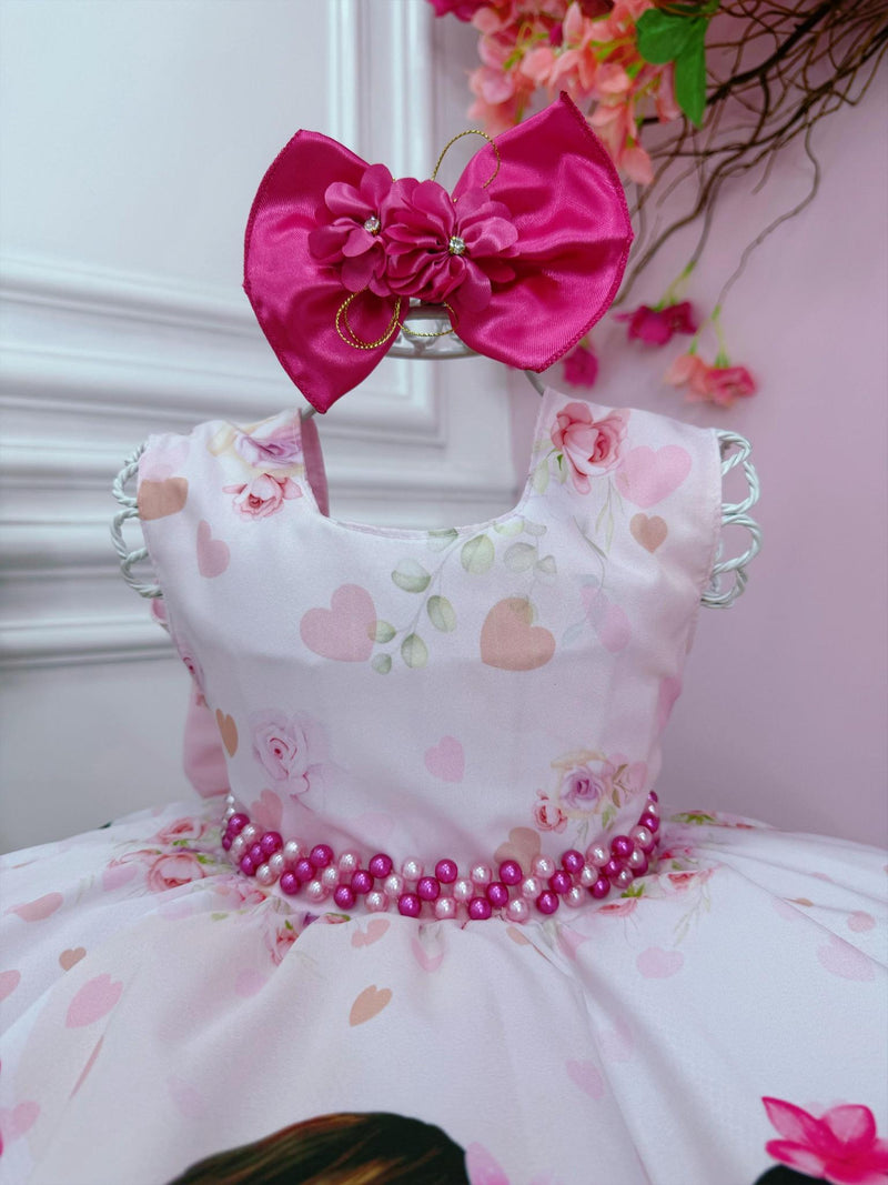 Vestido Infantil Moana Baby Fofura Rosa C/ Lacinho e Pérolas (0220RS)