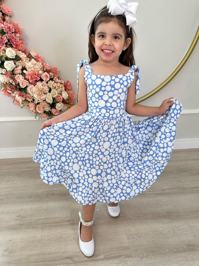 Vestido Infantil Primavera Verão Branco C/ Azul Bebê