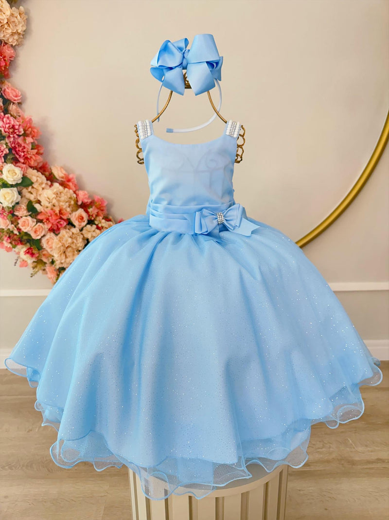 Vestido Infantil Azul Saia C/ Organza e Glitter Festas