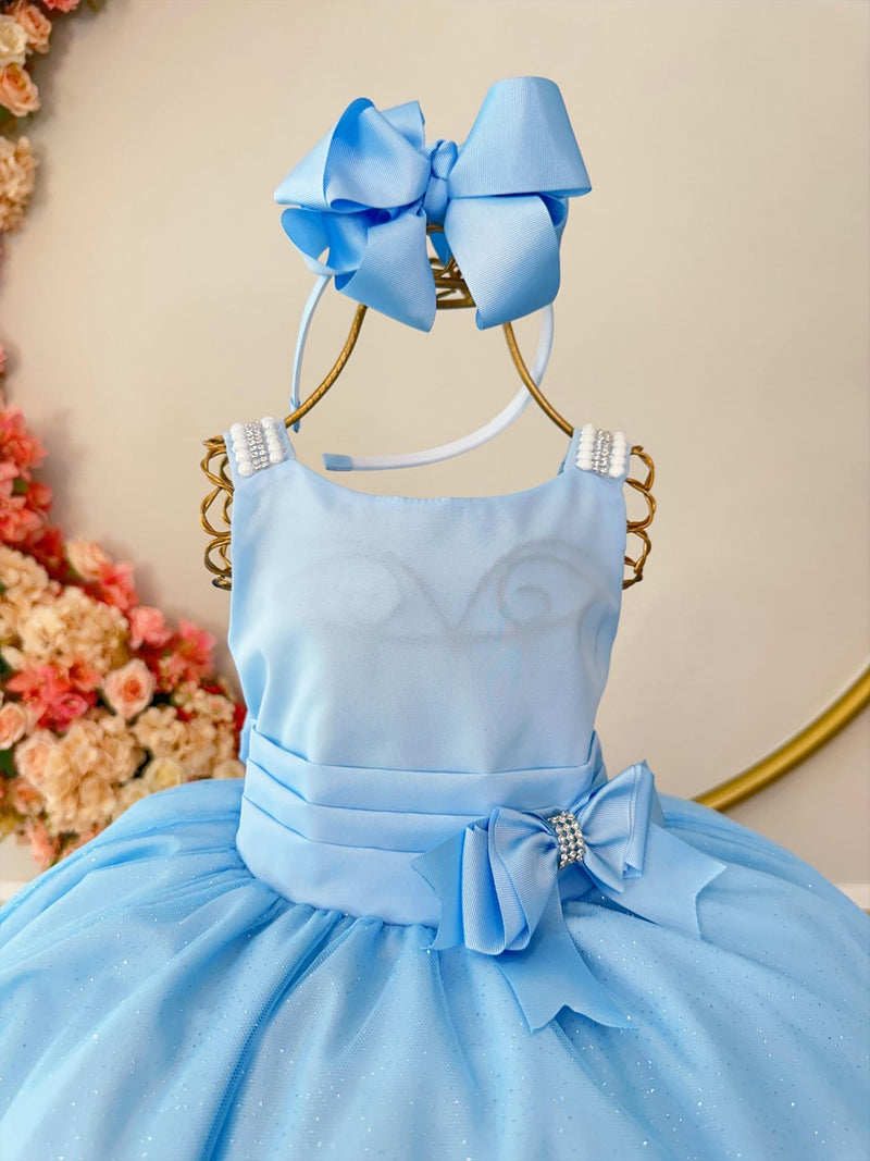 Vestido Infantil Azul Saia C/ Organza e Glitter Festas