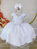 Vestido Infantil Branco Saia Organza e Busto C/ Strass Luxo