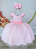 Vestido Infantil Rosa Saia Organza e Busto C/ Strass Luxo