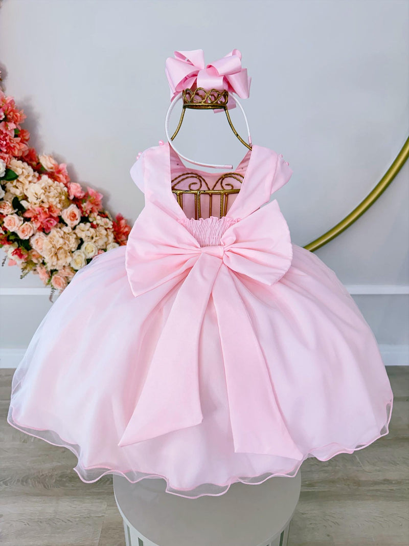 Vestido Infantil Rosa Saia Organza e Busto C/ Strass Luxo