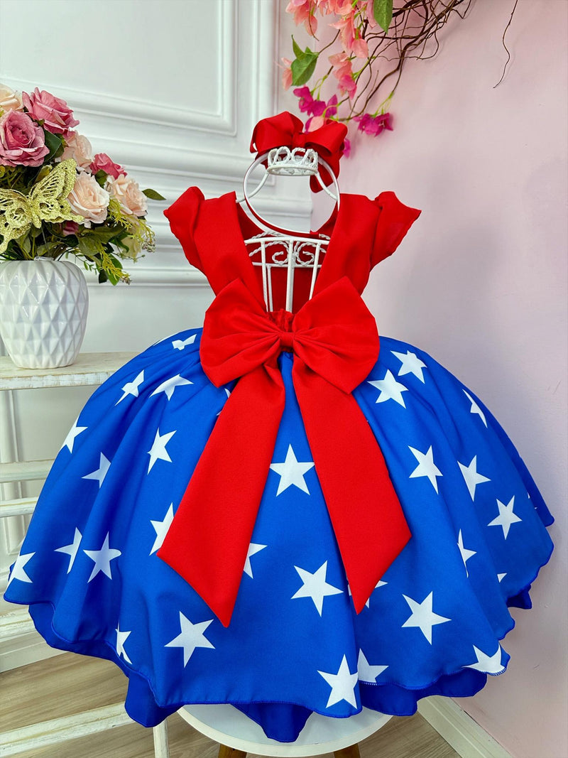 Vestido Infantil Mulher Maravilha C/ Cinto de Pérolas Festas