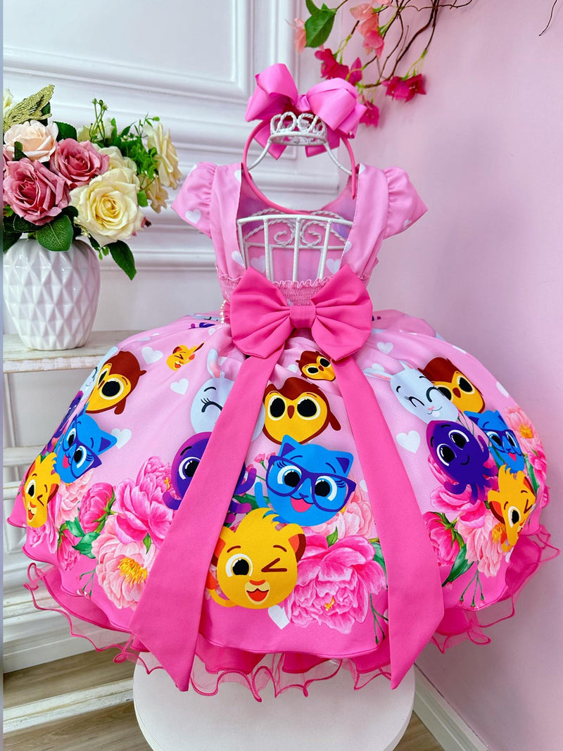 Vestido Infantil Bolofofos Rosa Flores Cinto Pérolas Luxo