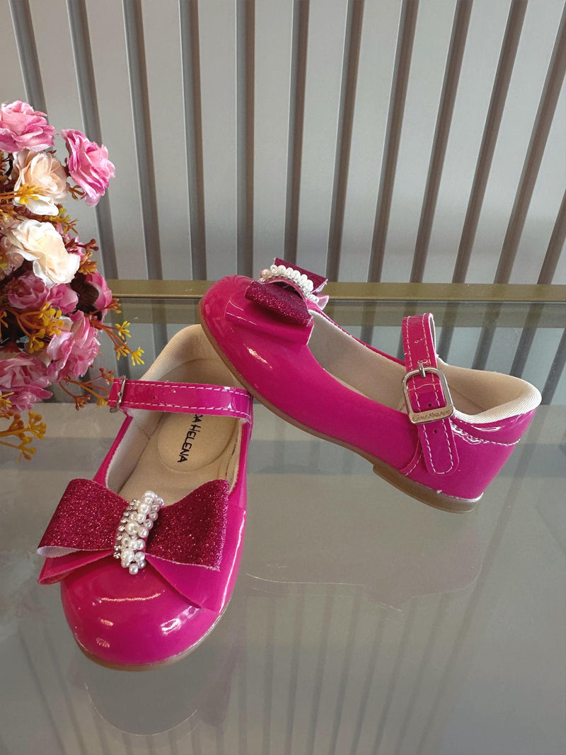 Sapatinho Rosa Verniz C/ Aplique de Lacinho e Strass Glitter