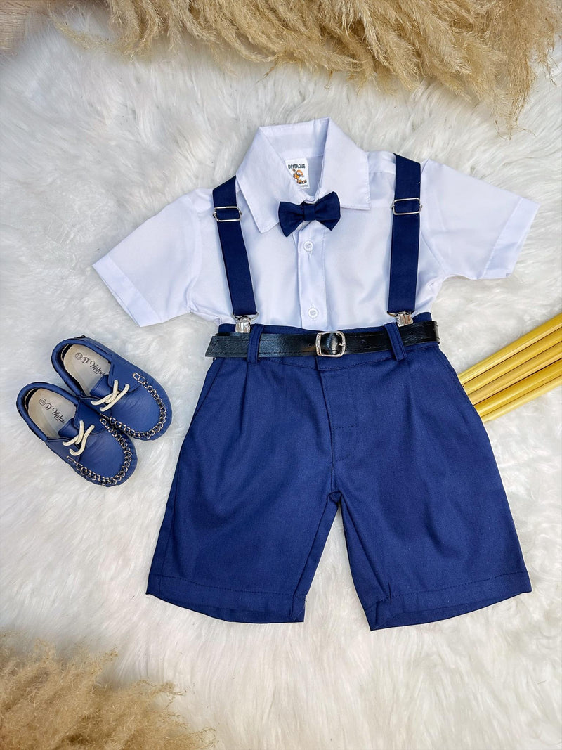 Conjunto Social Camisa Gravata Short e Susp. Azul Marinho (13h30)