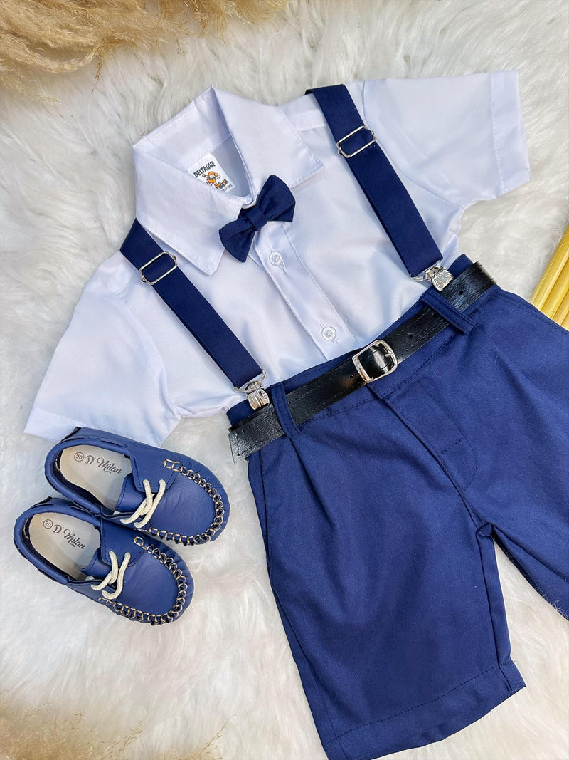 Conjunto Social Camisa Gravata Short e Susp. Azul Marinho (13h30)