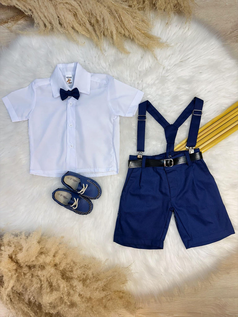 Conjunto Social Camisa Gravata Short e Susp. Azul Marinho (13h30)