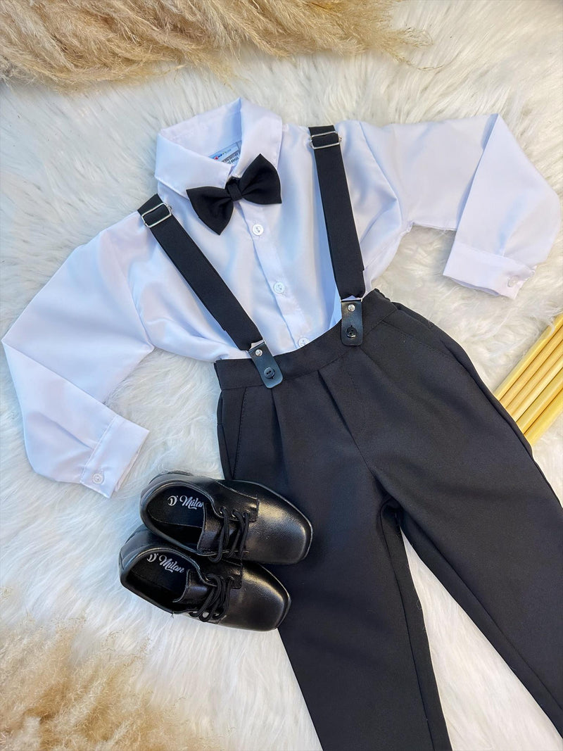 Conjunto Social Camisa Calça Gravata e Susp Preto