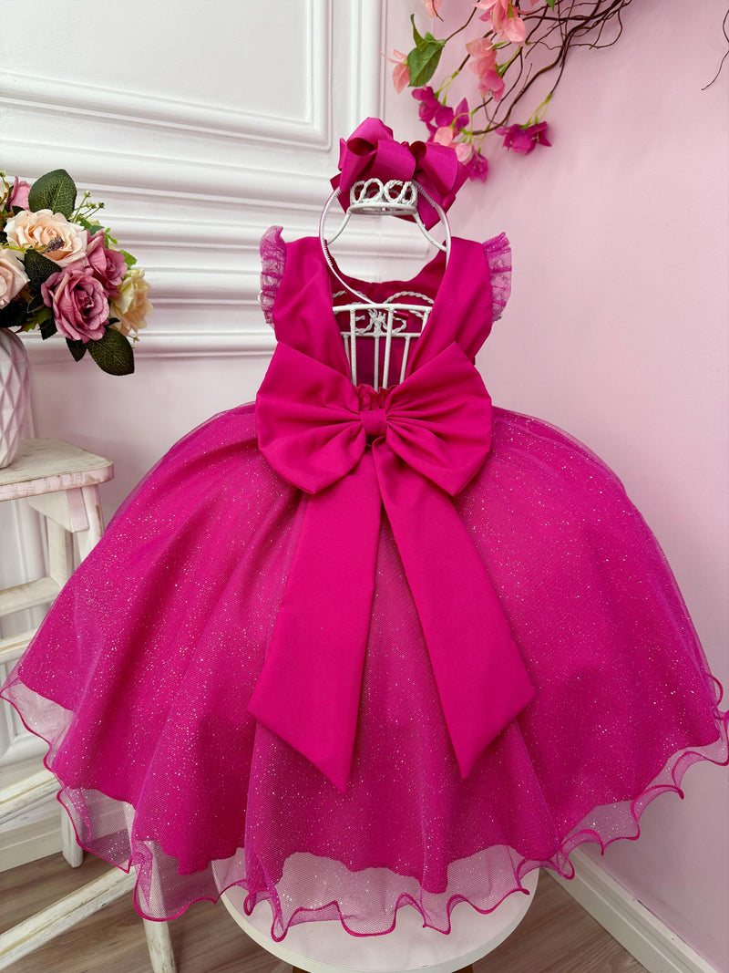 Vestido Infantil Lilo Stitch Rosa C/ Cinto de Pérolas Festas (0678PK)