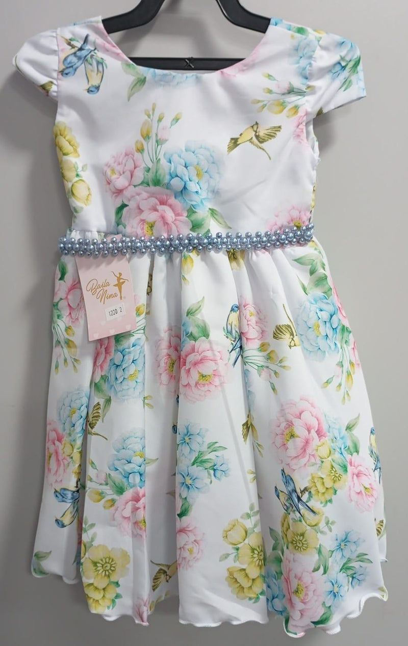 Vestido Infantil Branco Jardim dos Pássaros C/ Pérolas Luxo