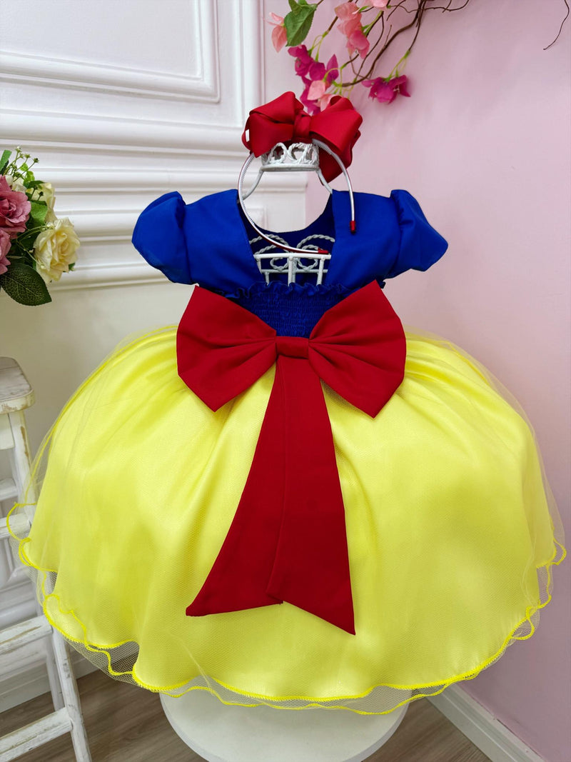 Vestido Infantil Princesa Branca de Neve C/ Strass e Broche