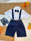 Conjunto Social Camisa Susp.Gravata e Short Azul Marinho