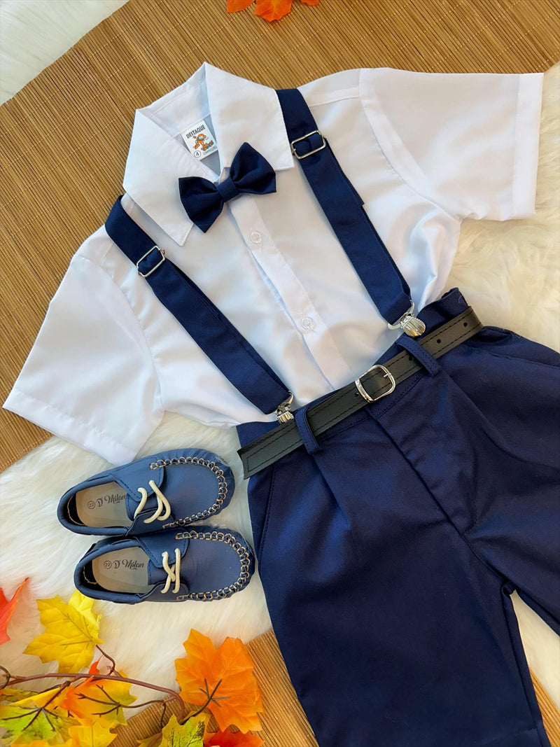 Conjunto Social Camisa Susp.Gravata e Short Azul Marinho