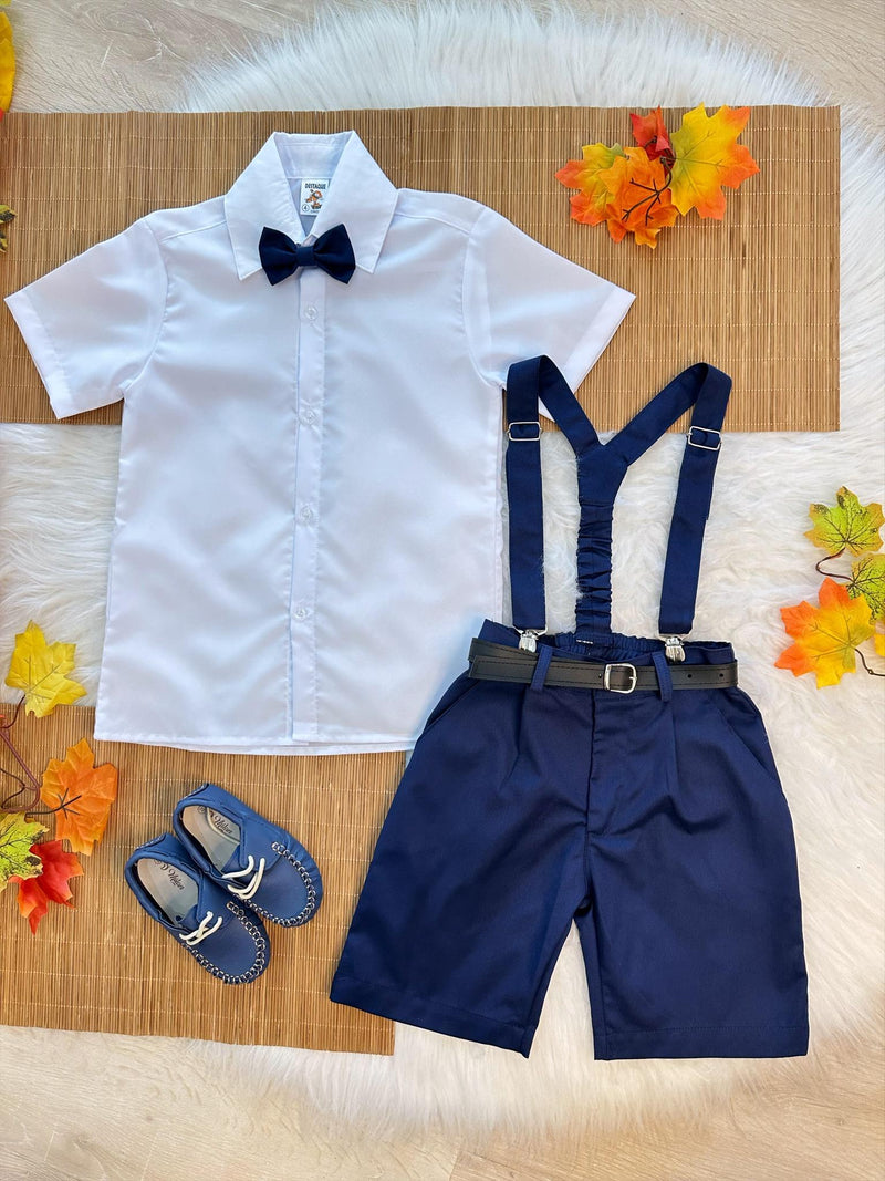 Conjunto Social Camisa Susp.Gravata e Short Azul Marinho