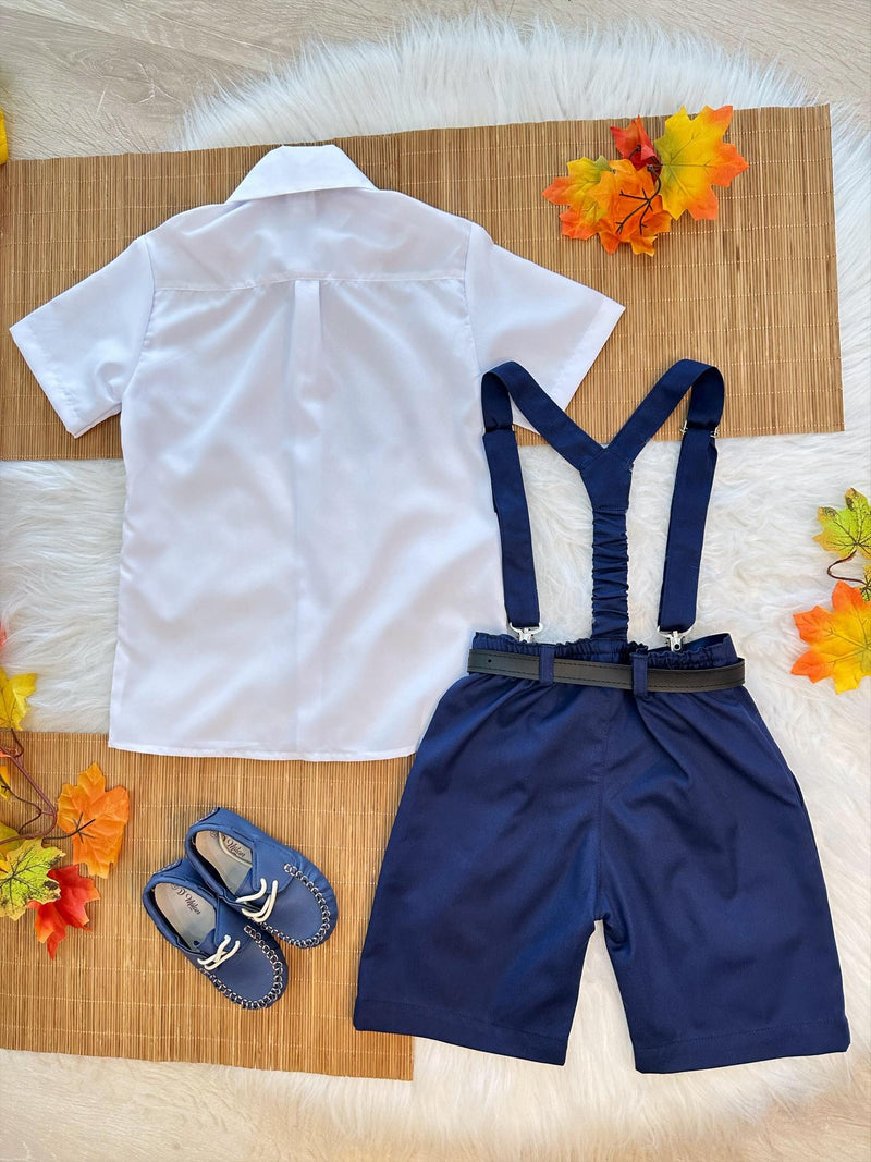 Conjunto Social Camisa Susp.Gravata e Short Azul Marinho