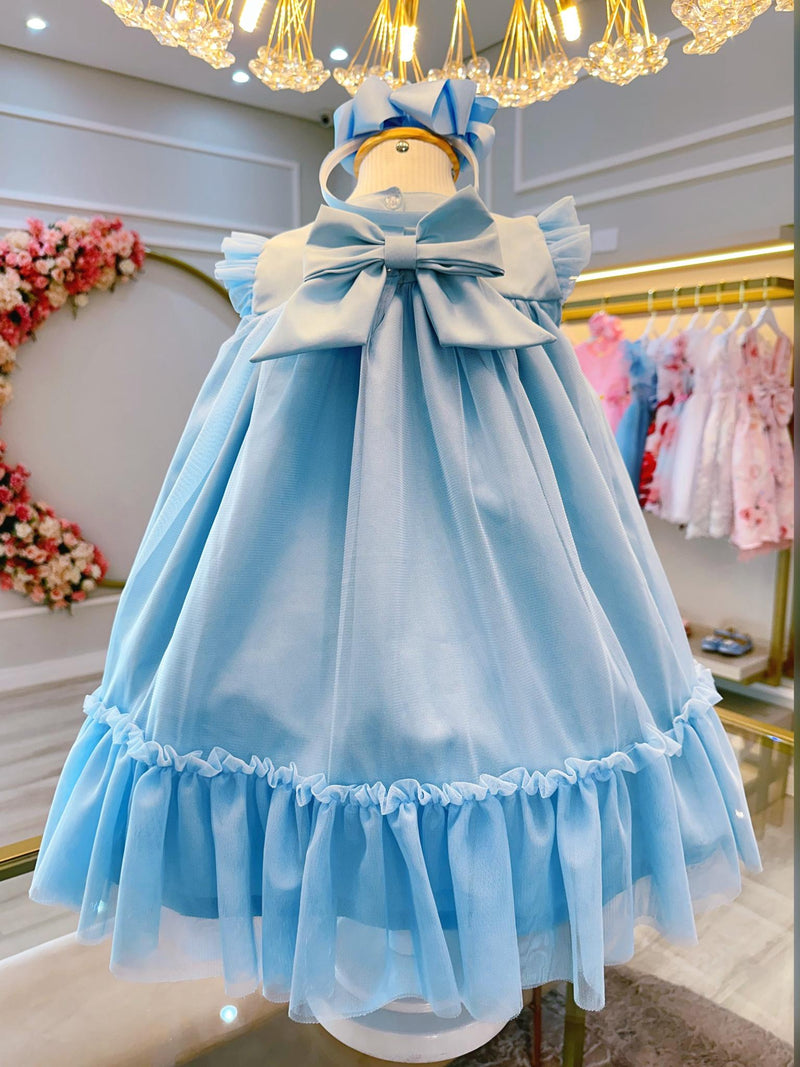 Vestido Infantil Azul Claro Jardim Encantado Luxo