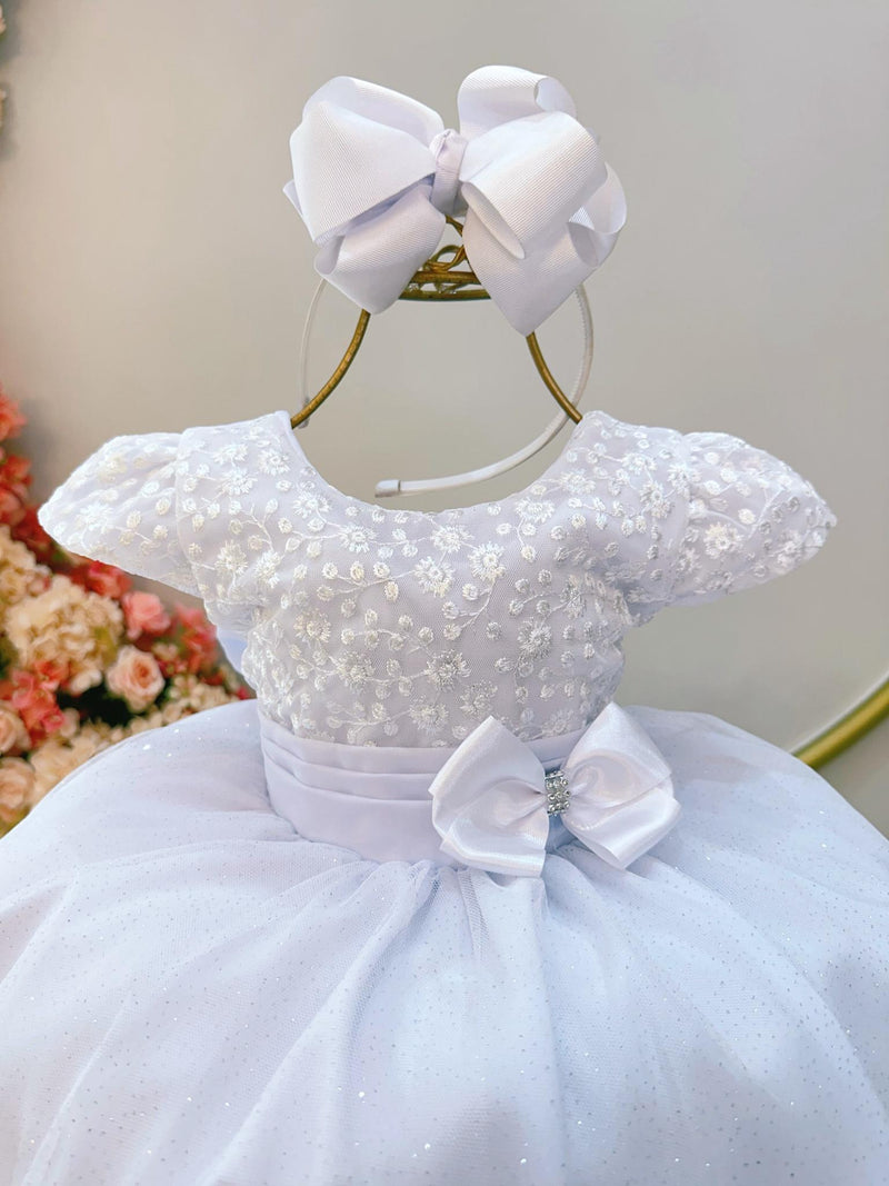 Vestido Infantil Branco Luxo C/ Busto e Cinto de Strass