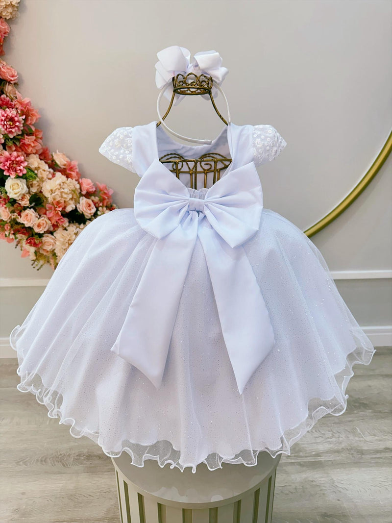 Vestido Infantil Branco Luxo C/ Busto e Cinto de Strass