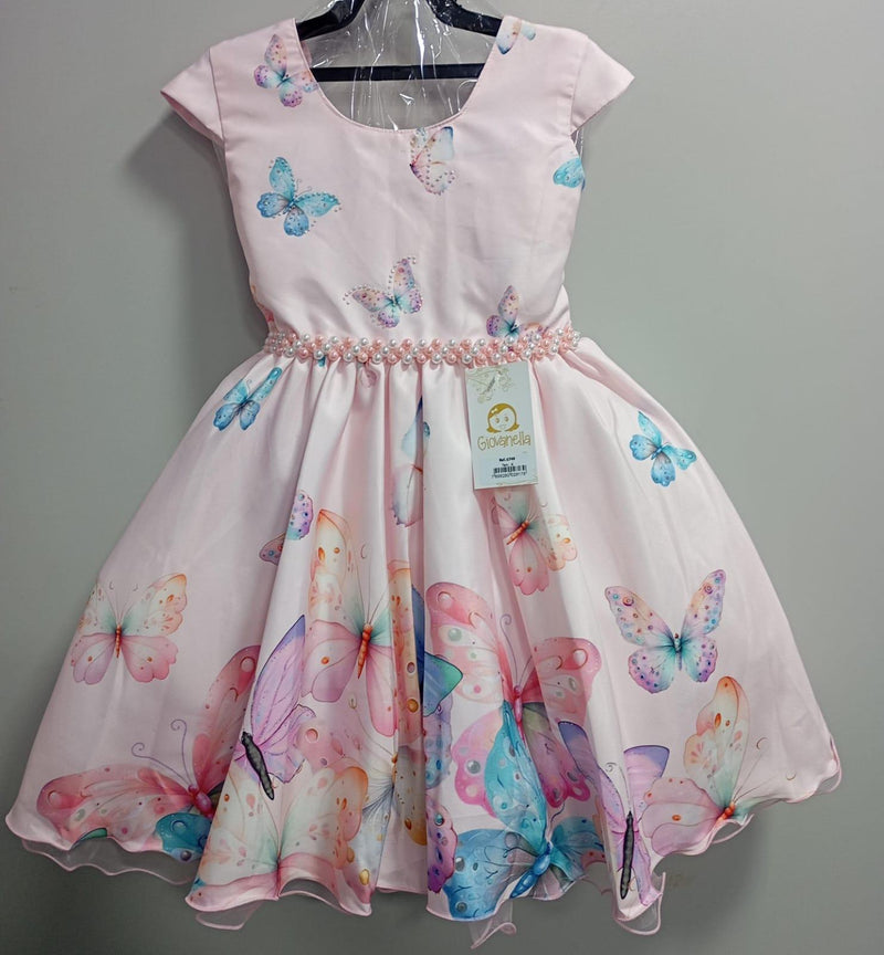 Vestido Infantil Rosa Borboletas Damas Festas Luxo Pérolas