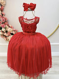 Vestido Infantil Vermelho Renda e Tule Brilho Damas