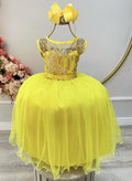 Vestido Infantil Amarelo Renda Metalizada Tule C/ Brilho Damas (2109Y)