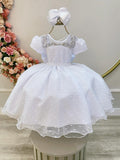 Vestido Infantil Branco Tule Pipoquinha Luxo C/ Pérolas