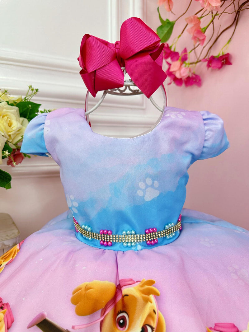 Vestido Infantil Patrulha Canina C/ Cinto de Pérolas Strass