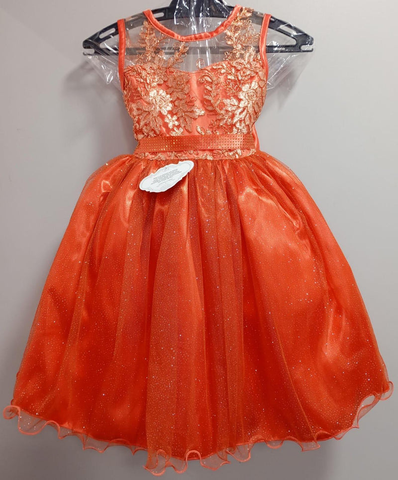 Vestido Infantil Terracota C/ Renda Metalizada Tule Glitter