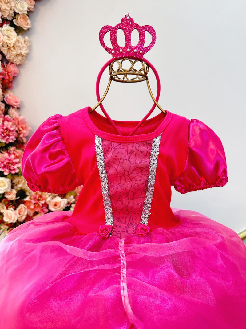 Fantasia Infantil Princesa Barbie Aurora Tiara e Luva Rosa