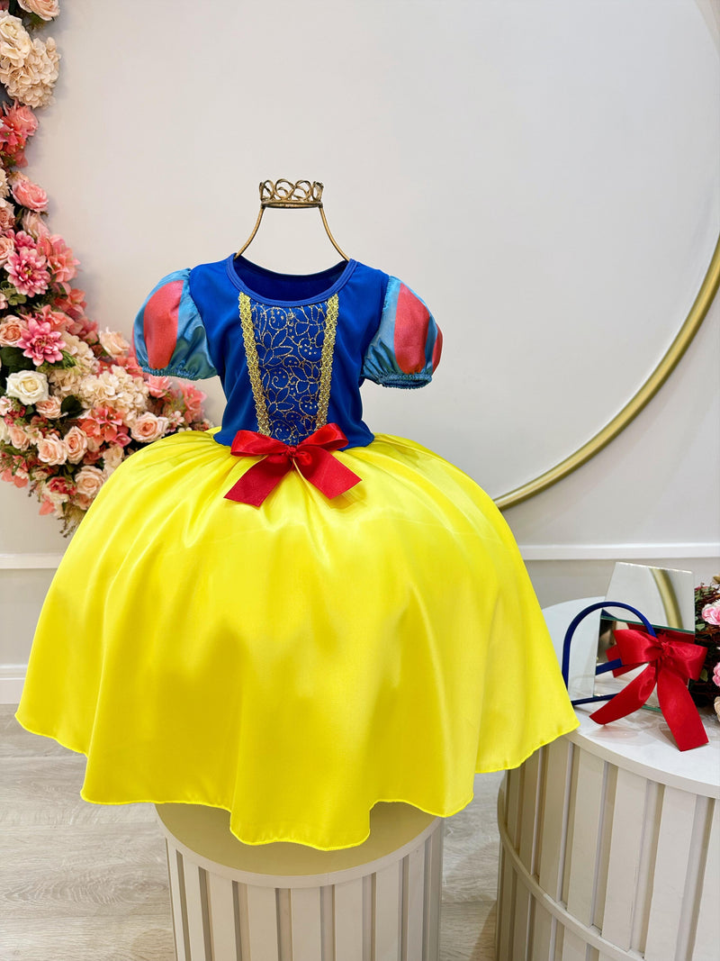 Vestido Fantasia Infantil Branca de Neve Amarelo Capa Tiara