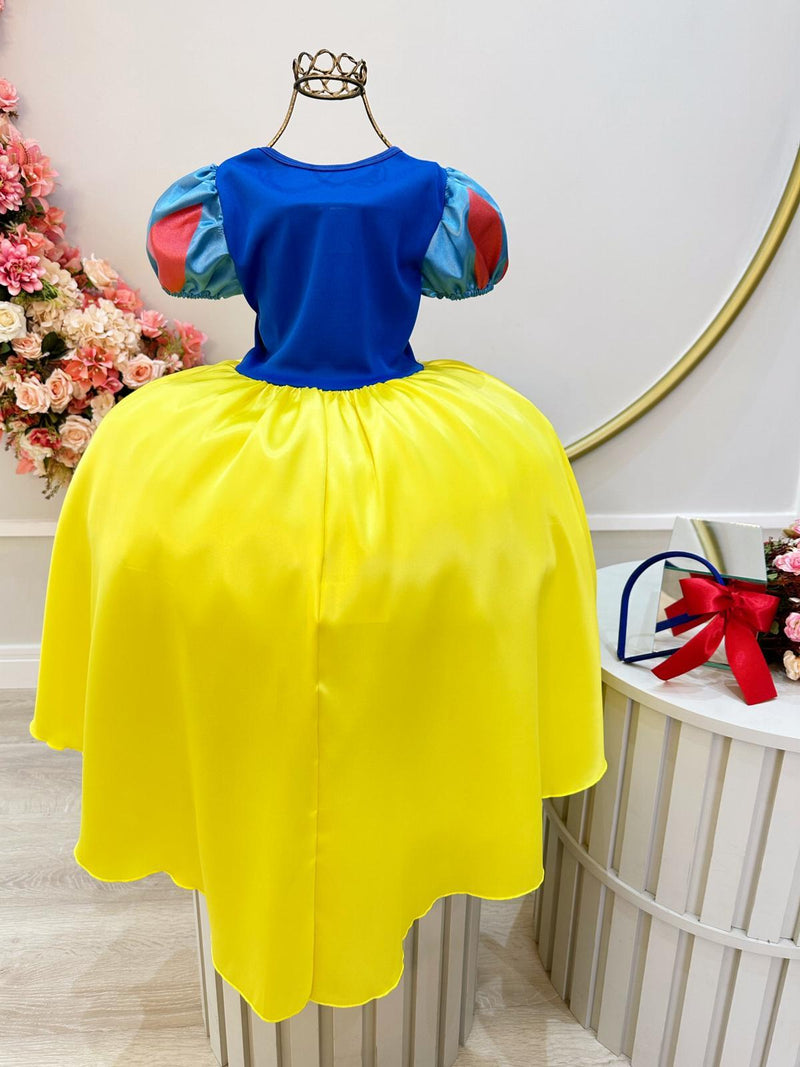 Vestido Fantasia Infantil Branca de Neve Amarelo Capa Tiara