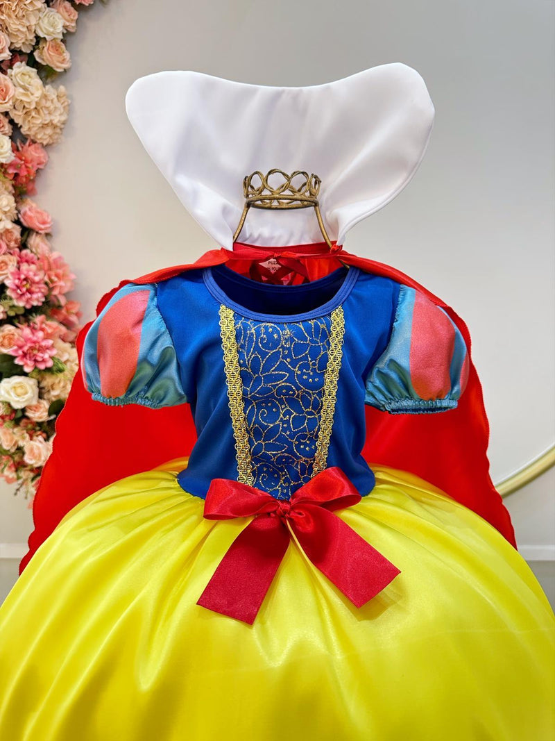 Vestido Fantasia Infantil Branca de Neve Amarelo Capa Tiara