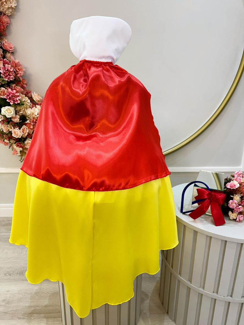 Vestido Fantasia Infantil Branca de Neve Amarelo Capa Tiara