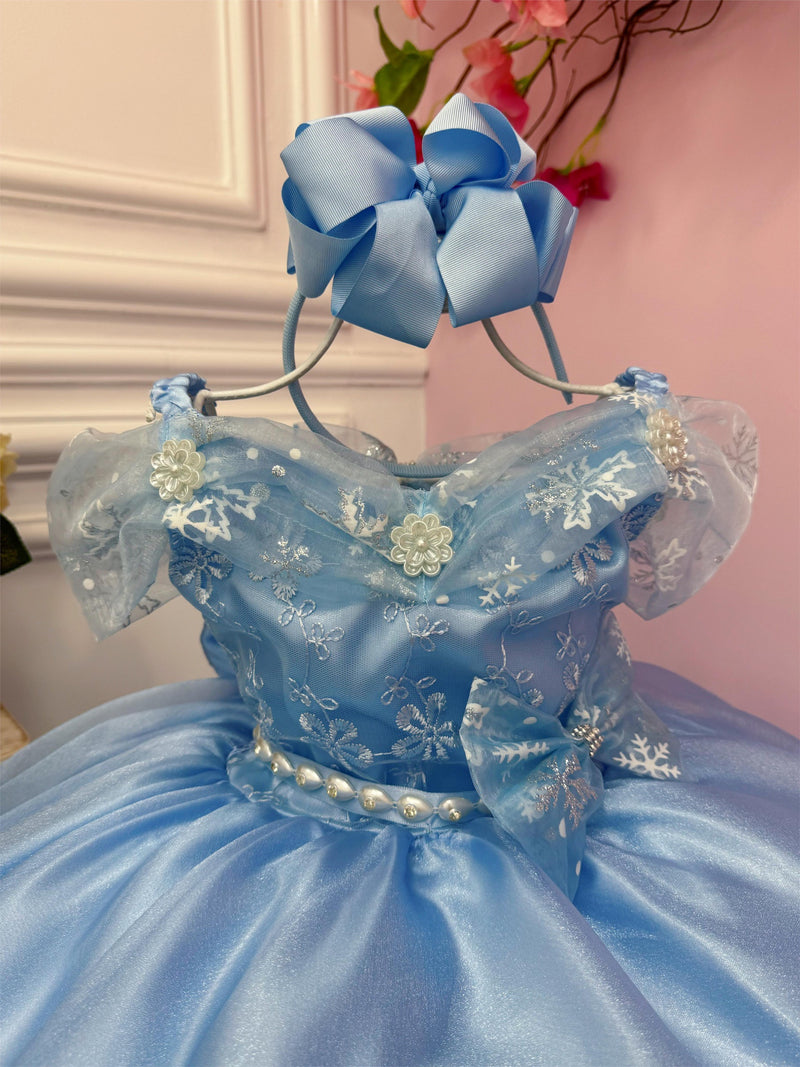 Vestido Infantil Frozen C/ Capa e Laço Princesas Festas Luxo