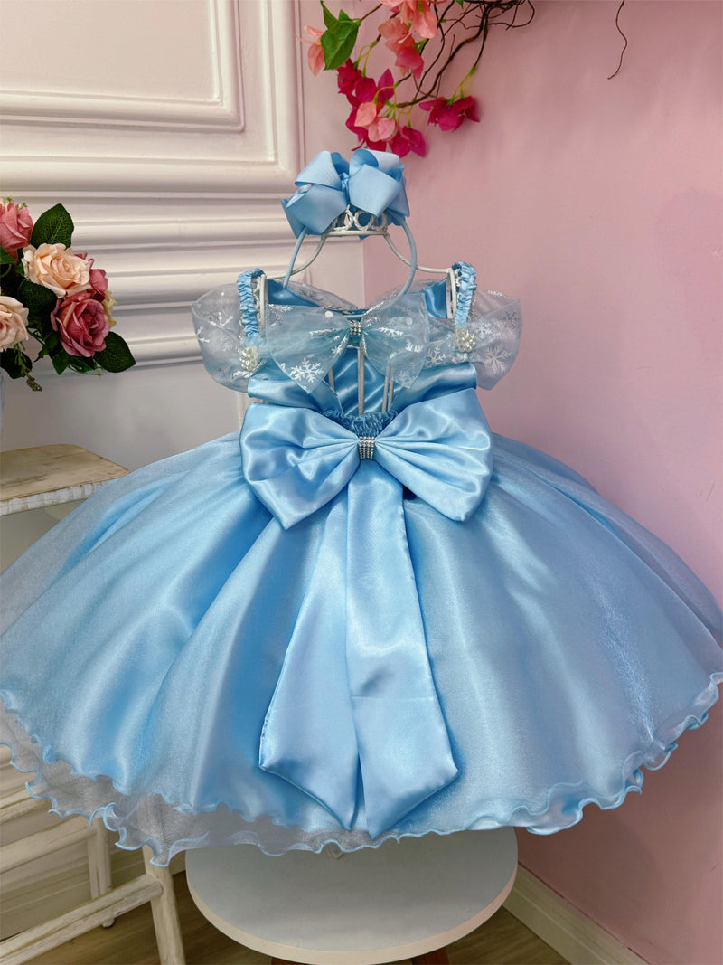 Vestido Infantil Frozen C/ Capa e Laço Princesas Festas Luxo