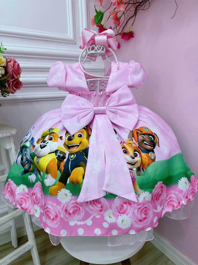 Vestido Infantil Patrulha Canina Sky Rosa Festas Luxo