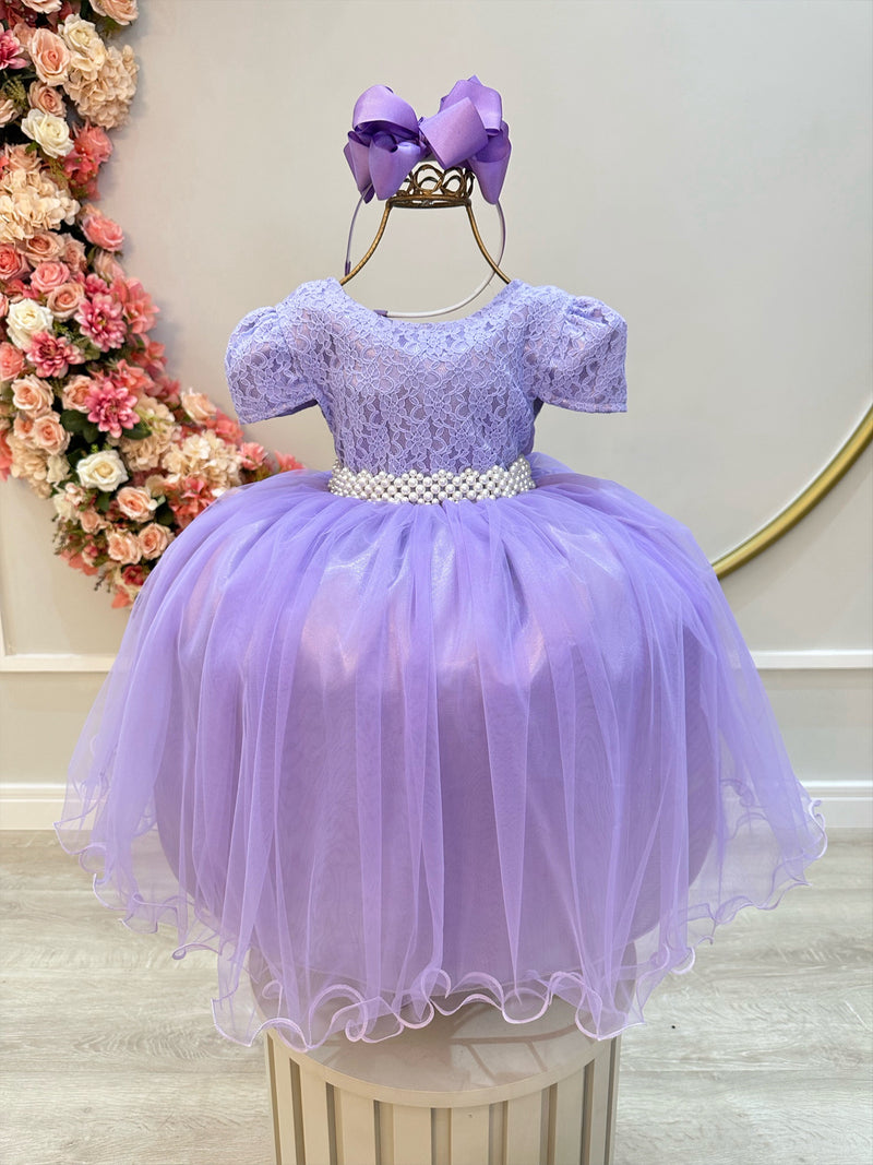 Vestido Infantil Lilás Tule C/ Renda Luxo Casamento