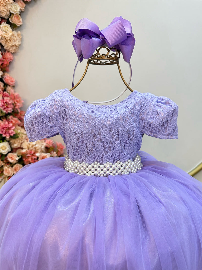 Vestido Infantil Lilás Tule C/ Renda Luxo Casamento