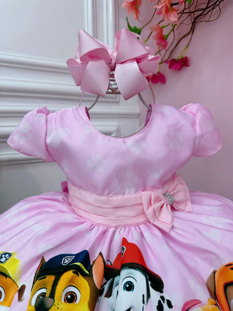 Vestido Infantil Patrulha Canina Sky Rosa Festas Luxo