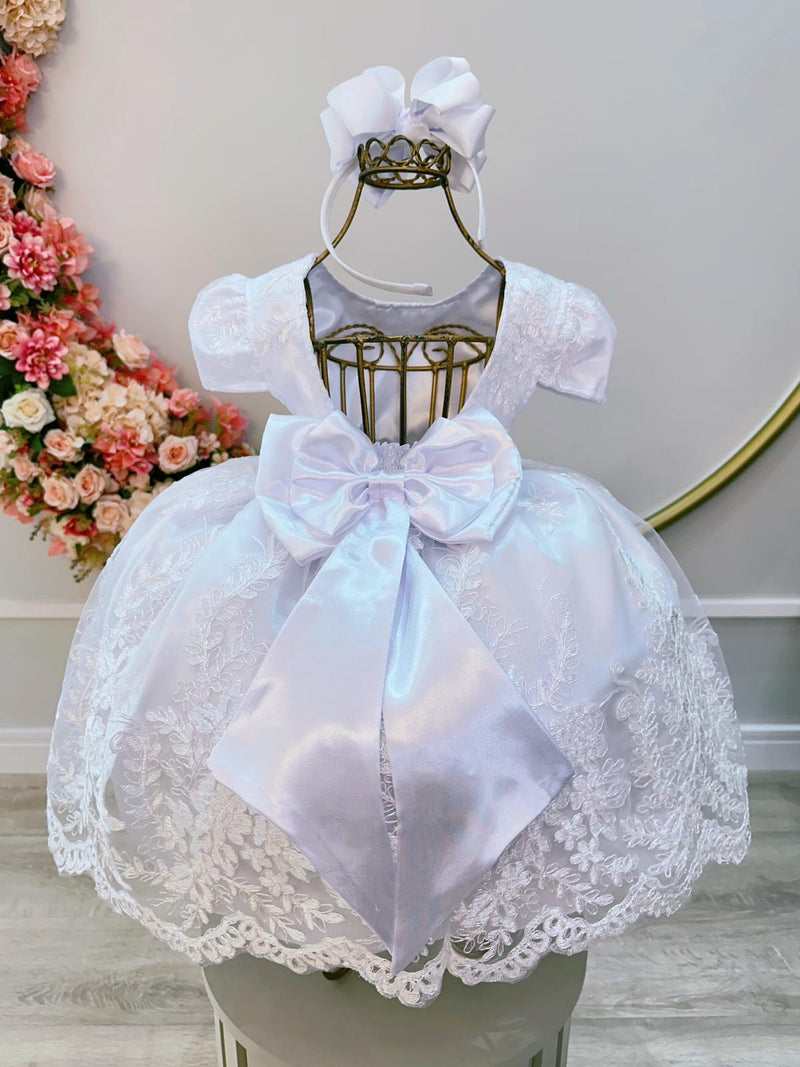 Vestido Infantil Branco C/ Renda Metalizada Casamento