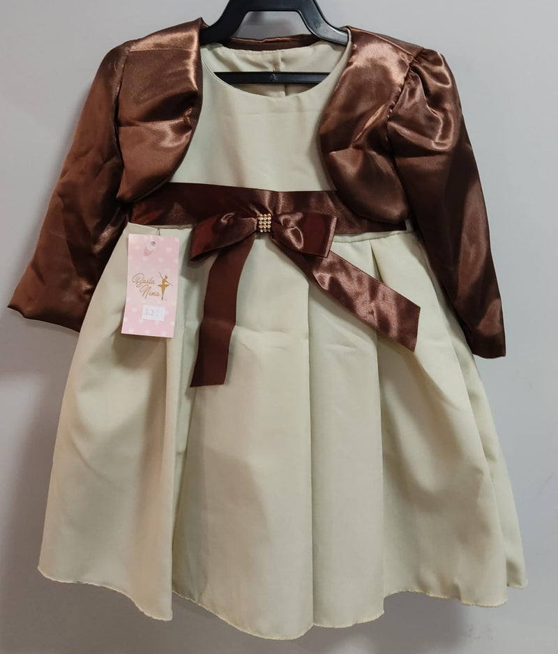 Vestido Infantil Cor Camurça C/ Bolero Cetim Broche de Laço (1312CC)