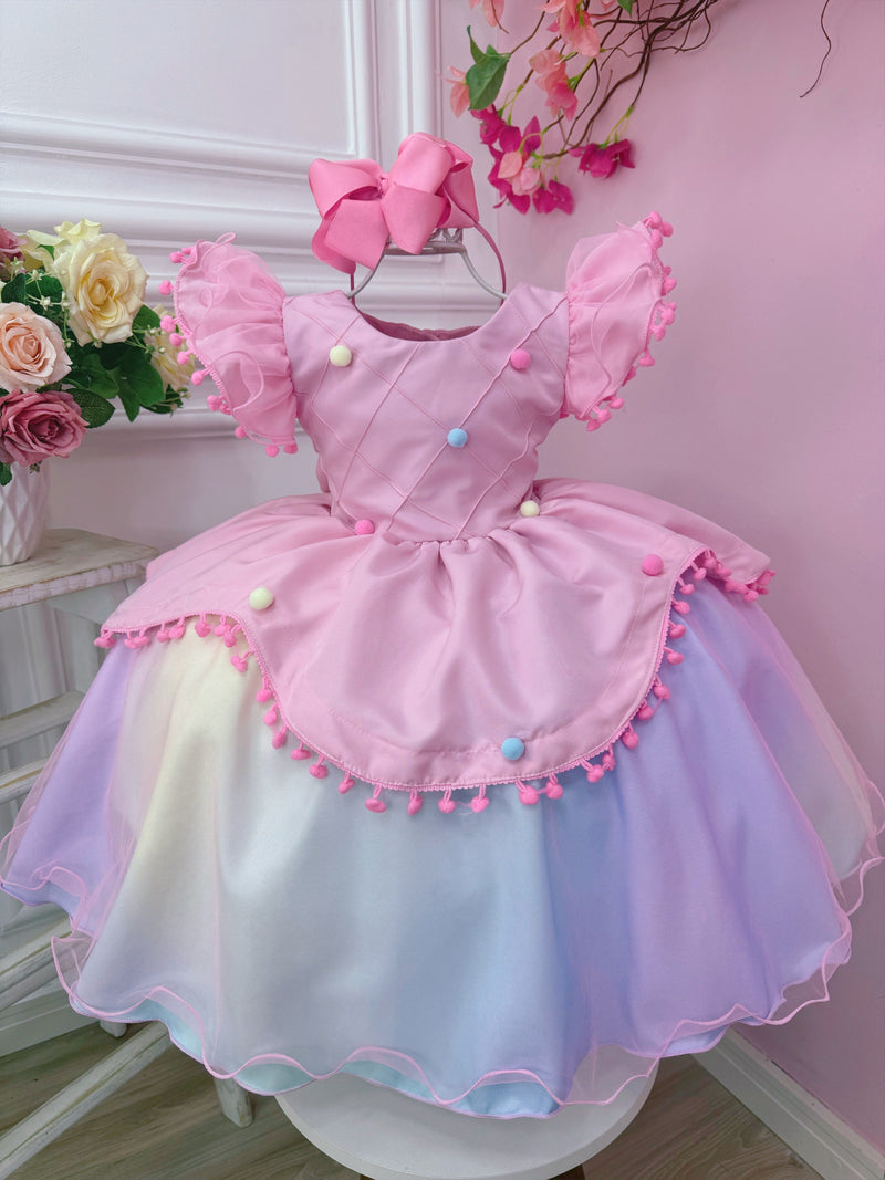 Vestido Infantil Rosa Circo Chuva de Amor Colorido Festas (2862RR)