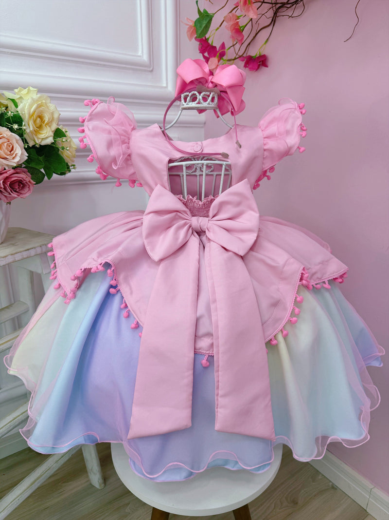 Vestido Infantil Rosa Circo Chuva de Amor Colorido Festas (2862RR)