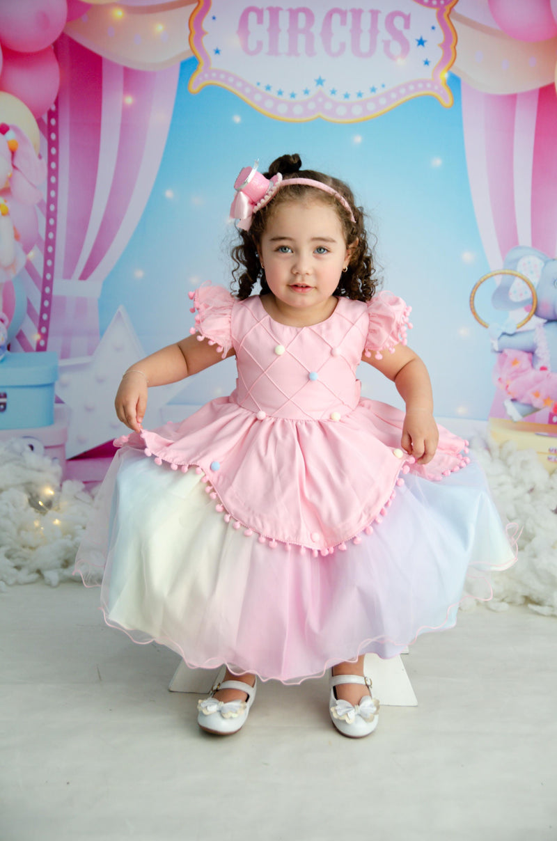 Vestido Infantil Rosa Circo Chuva de Amor Colorido Festas (2862RR)