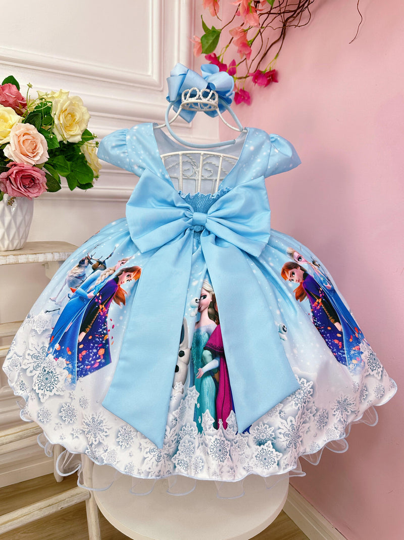 Vestido Infantil Princesas da Disney Frozen Elsa Anna Festas (3463AZ)