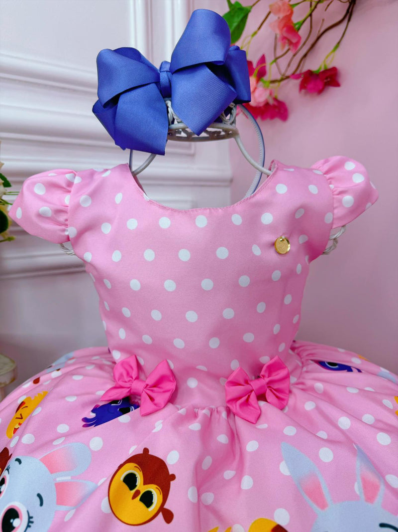 Vestido Infantil do Bolofofos Rosa C/ Aplique de Lacinhos (3462RS)